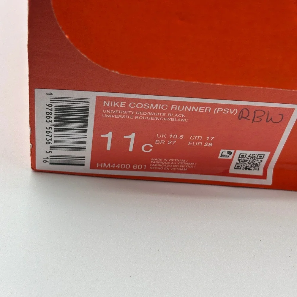 Nike Cosmic Runner Shoes Kids Size 11C University Red White Black HM4400-601